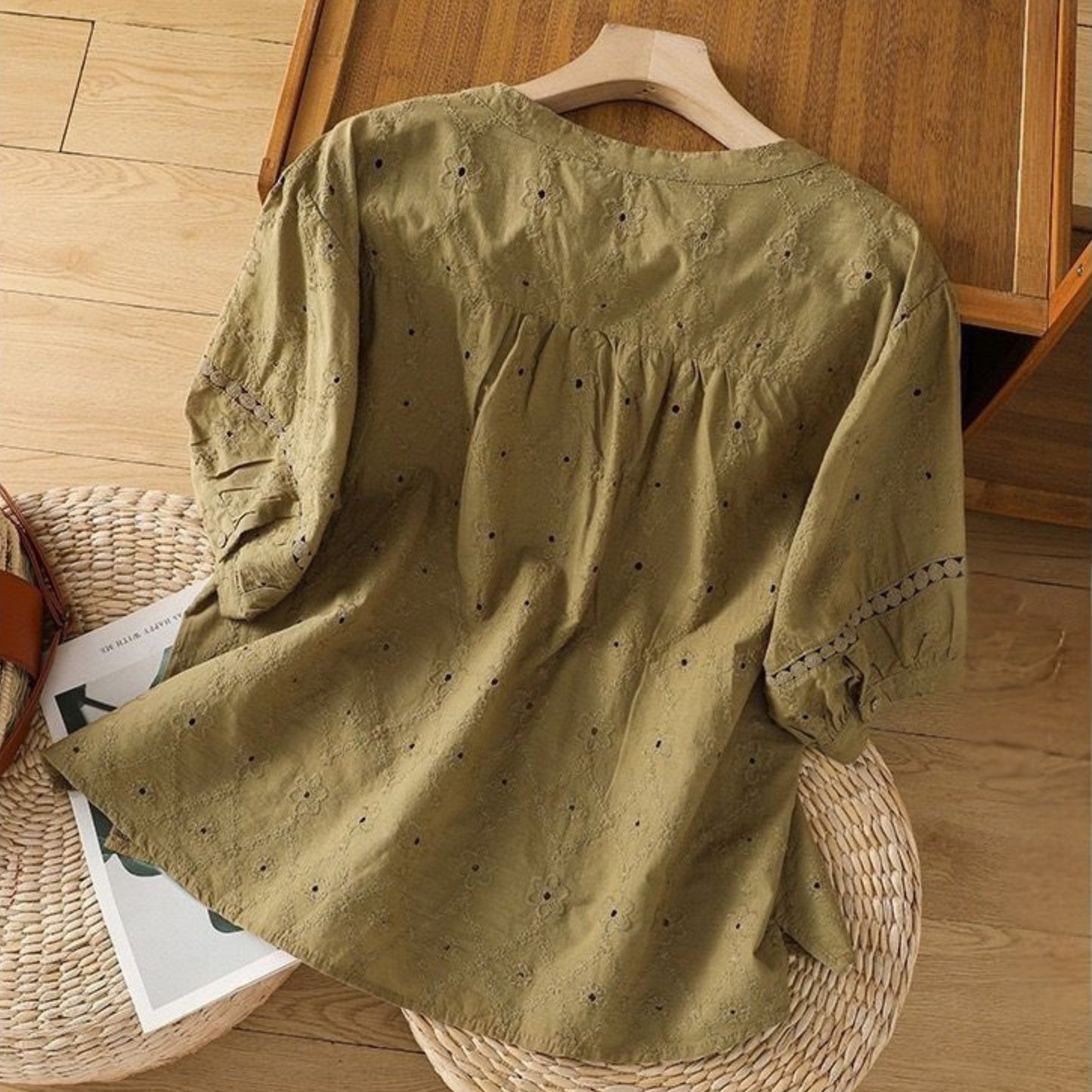 Pure Cotton Schiffly Embroidered Casual Wear Top