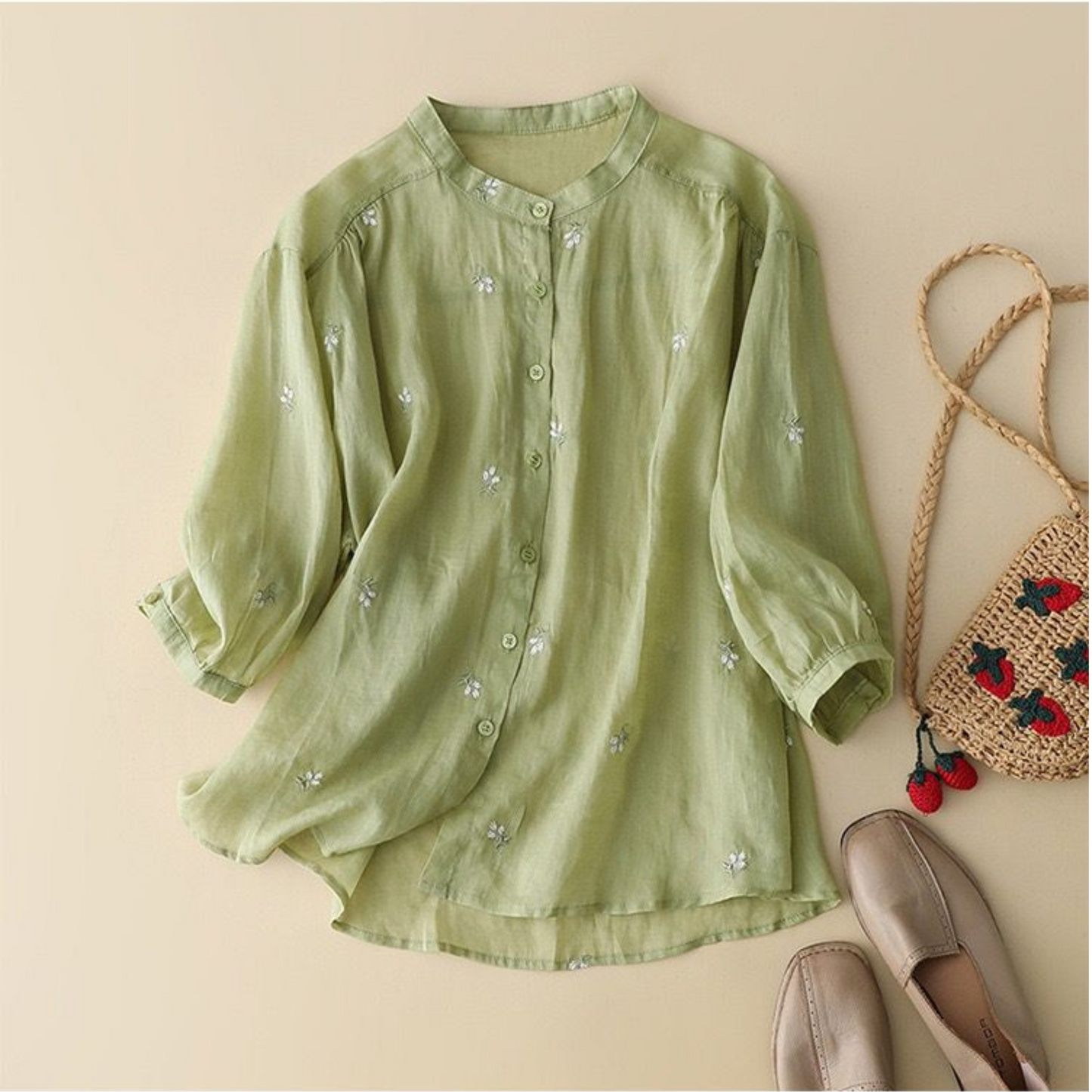 Cotton Floral Embroidered Comfortable Boat Neck Shirt