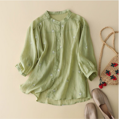 Cotton Floral Embroidered Comfortable Boat Neck Shirt