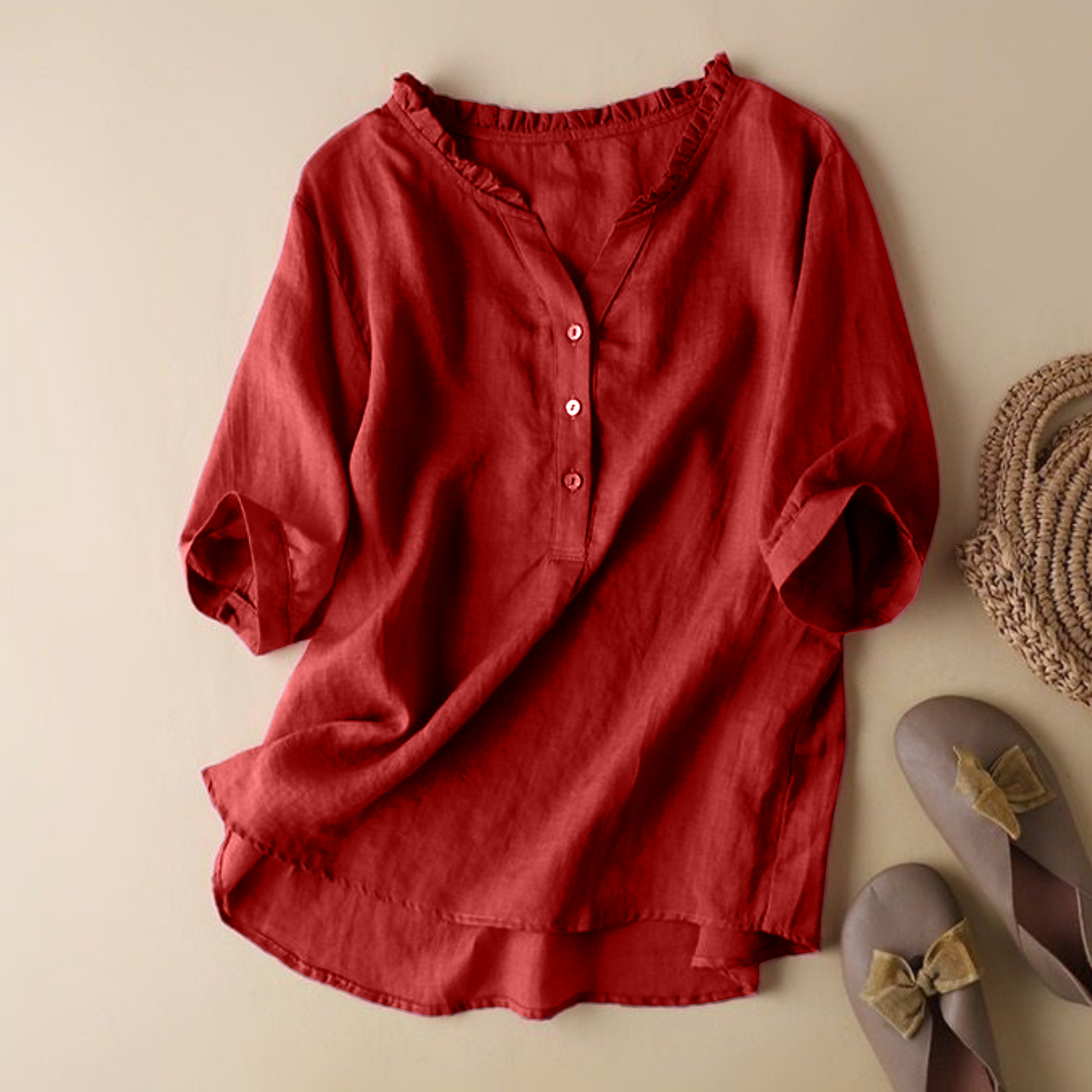Women's Cotton plain top, regular fit - flat lay - Clothinco
