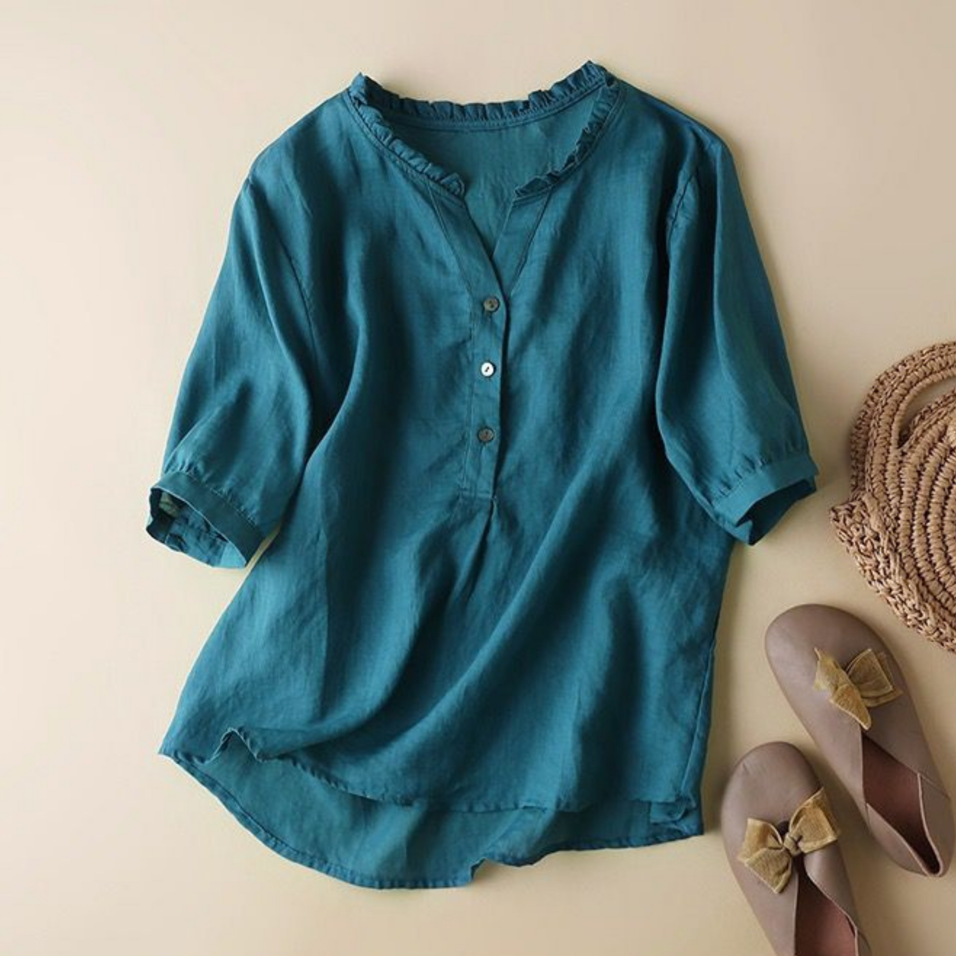 Blue, Cotton plain top, regular fit - Clothinco