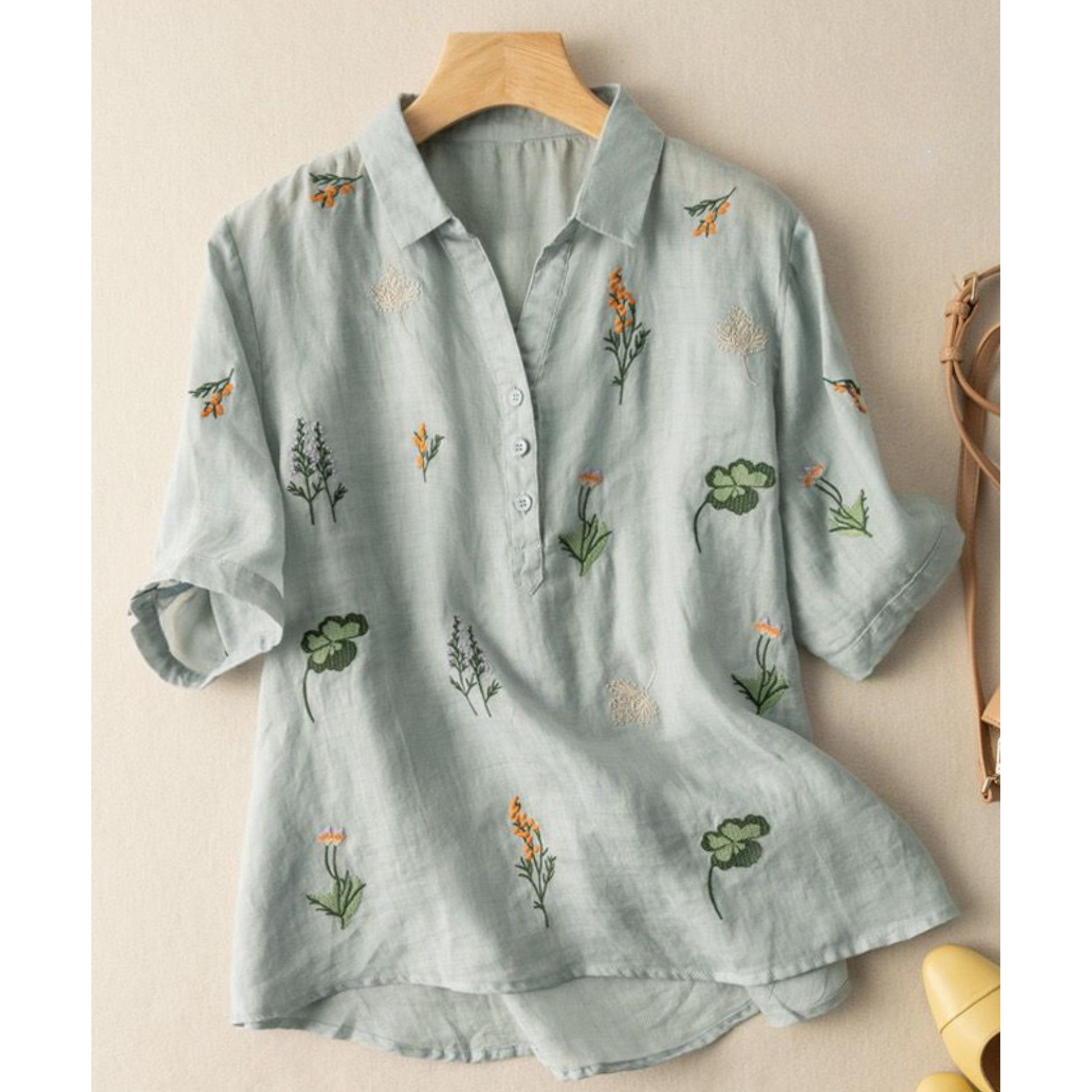 Women's Cotton embroidered top, relaxed fit - close-up detail - Clothinco
