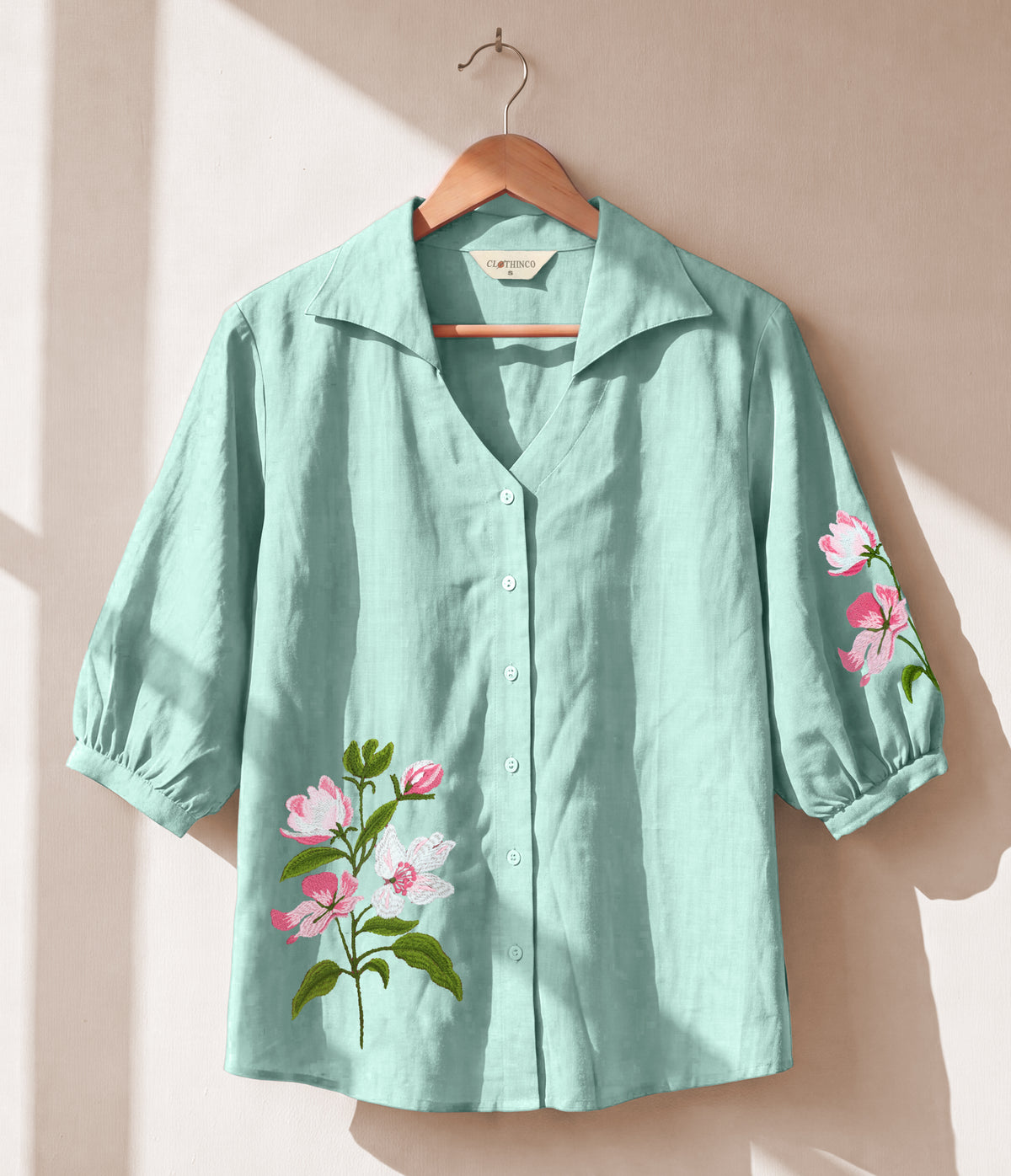 Premium Pure Cotton Floral Embroidered Shirt for Women