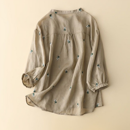 Cotton Floral Embroidered Comfortable Boat Neck Shirt