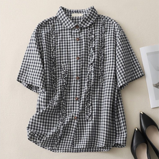 Pure Cotton Self Woven Ruffled Shirt