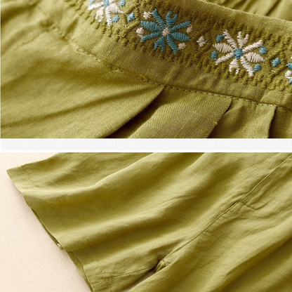 Pure Cotton Embroidered Shorts With Pocket