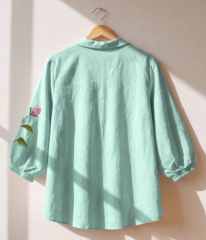 Premium Pure Cotton Floral Embroidered Shirt for Women