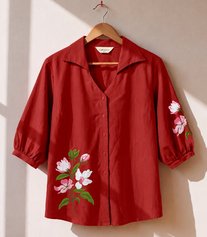 Premium Pure Cotton Floral Embroidered Shirt for Women