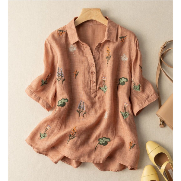 Women's Cotton embroidered top, relaxed fit - front view - Clothinco