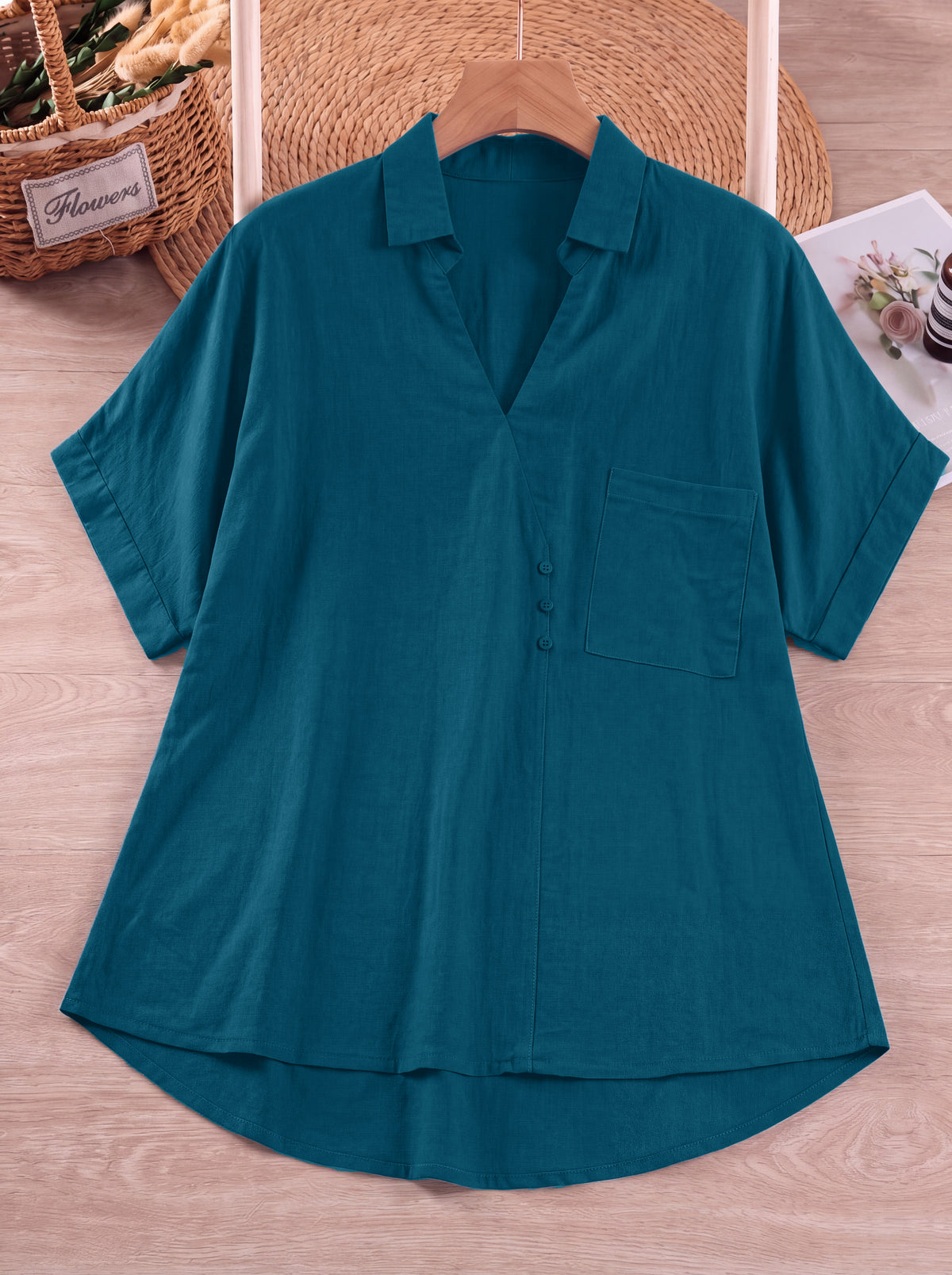 Pure Cotton Relaxed Fit V-Neck Shirt