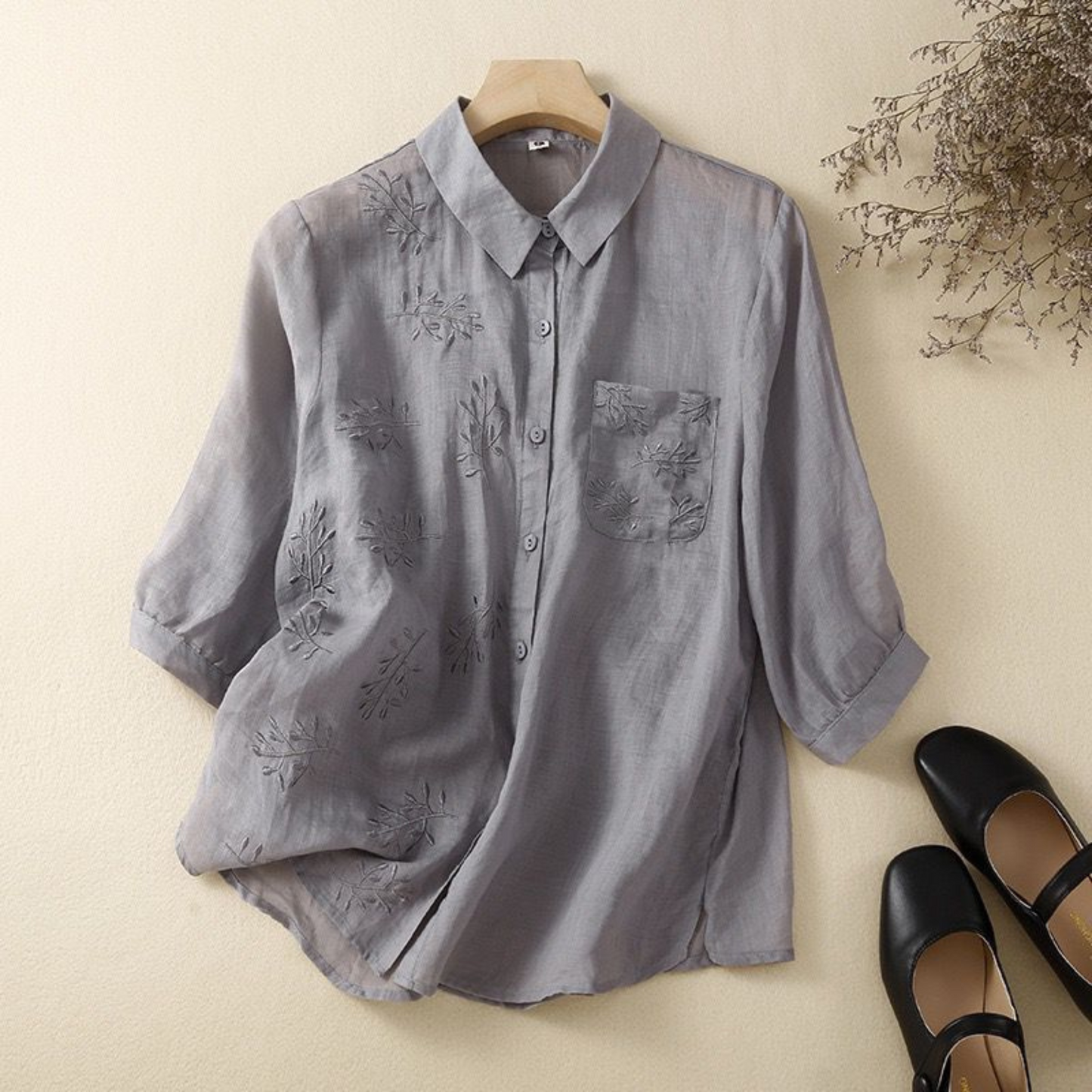 Cotton Half Embroidered Casual Shirt