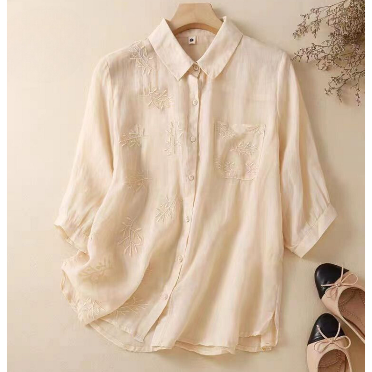 Cotton Half Embroidered Casual Shirt