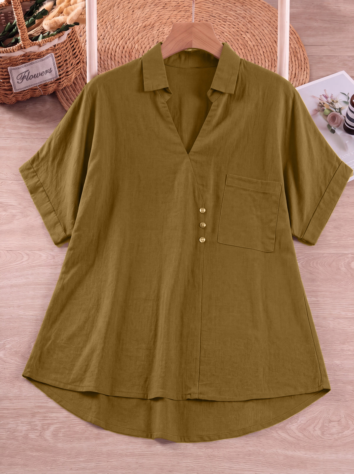 Pure Cotton Relaxed Fit V-Neck Shirt