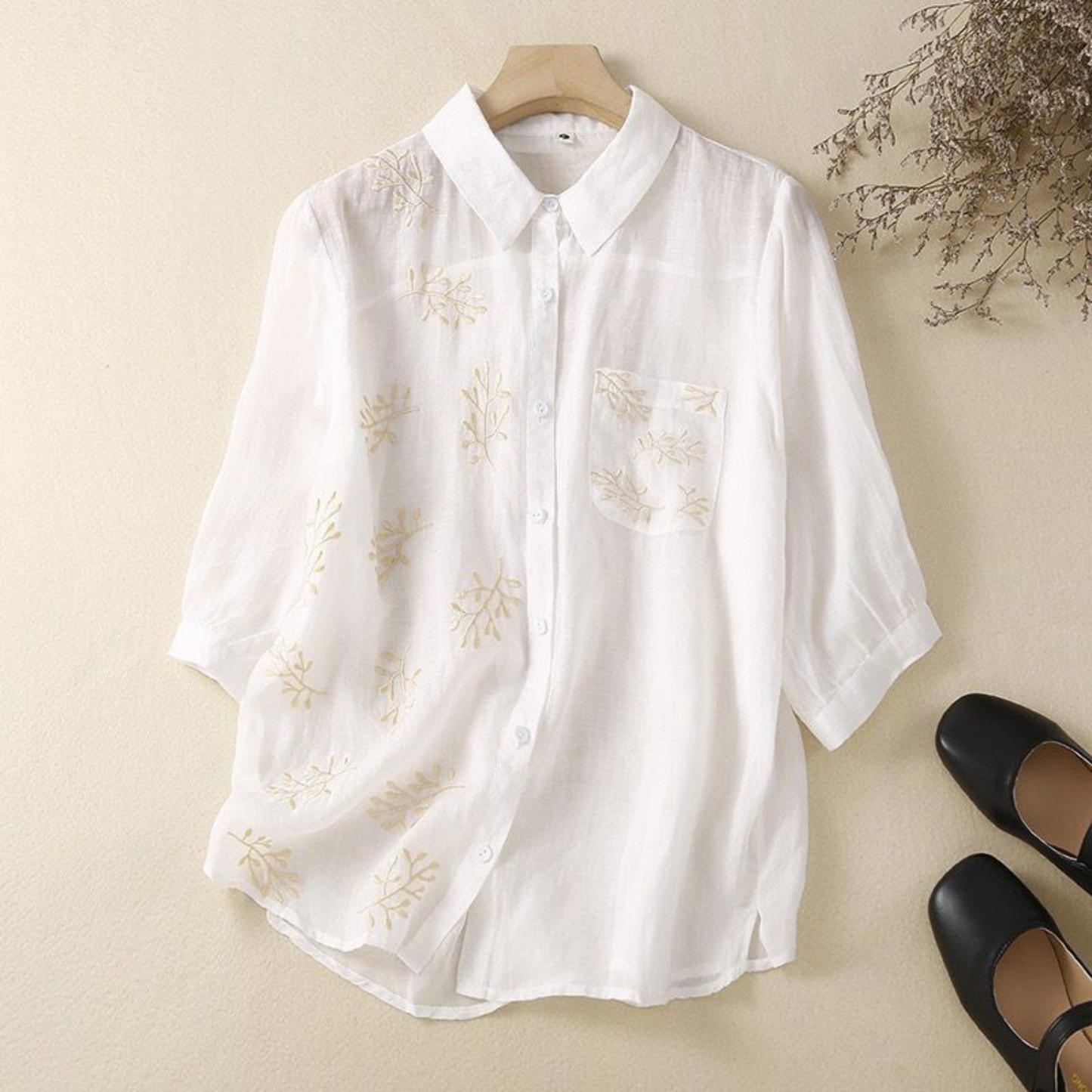 Cotton Half Embroidered Casual Shirt