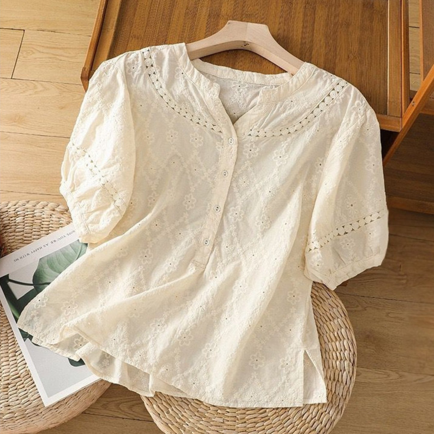 Pure Cotton Schiffly Embroidered Casual Wear Top