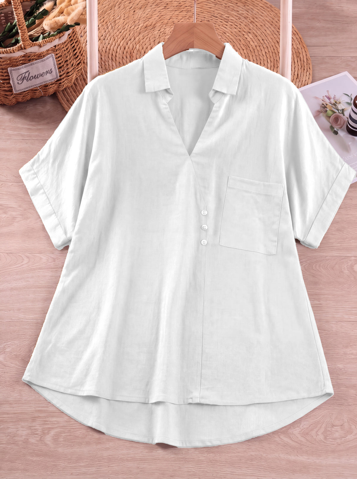 Pure Cotton Relaxed Fit V-Neck Shirt