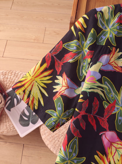 Women’s Tropical Floral Print V-Neck Short Sleeve Top
