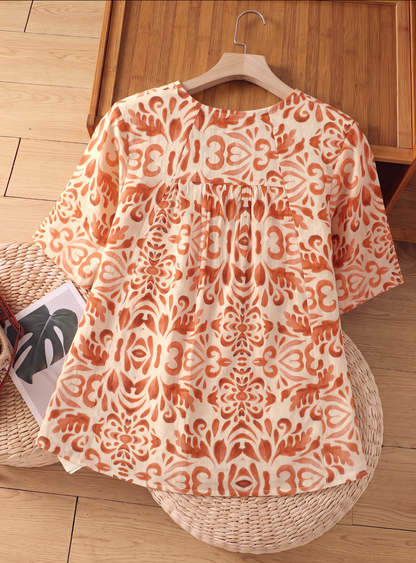 Women’s Tropical Floral Print V-Neck Short Sleeve Top
