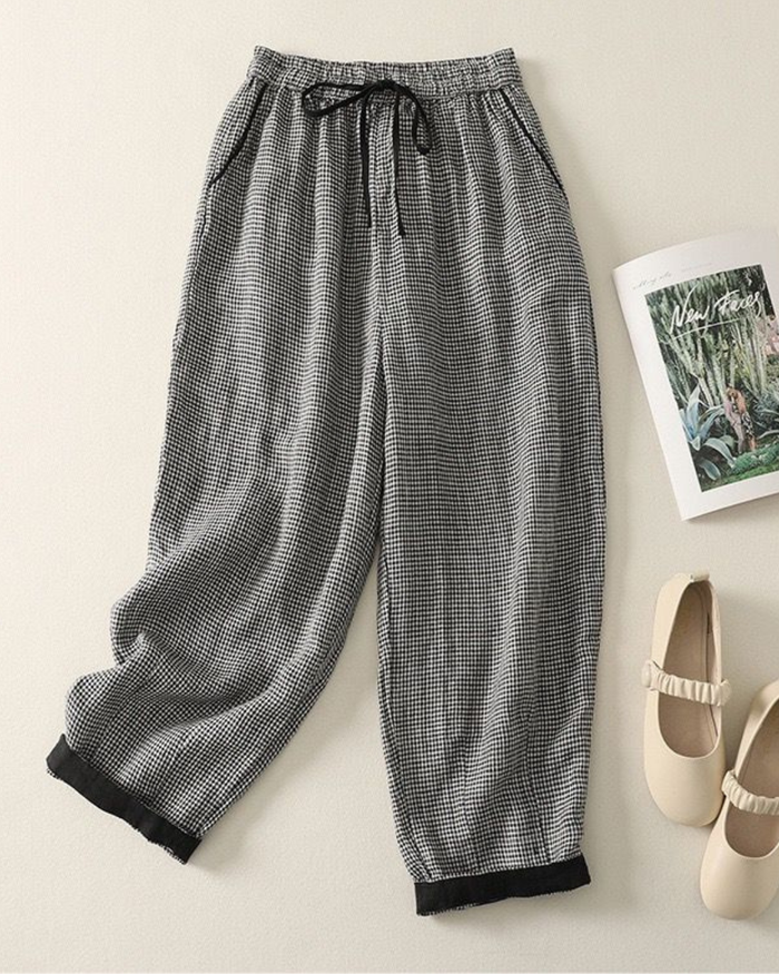 Pure Cotton Self-Woven Chex Trousers for Women