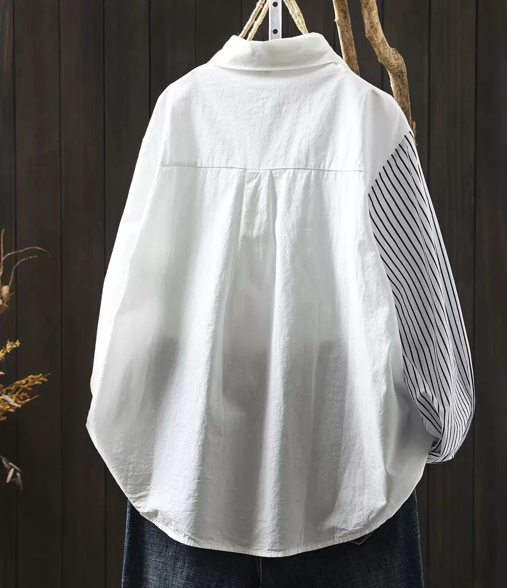Pure Cotton Striped Patchwork Shirt for Women
