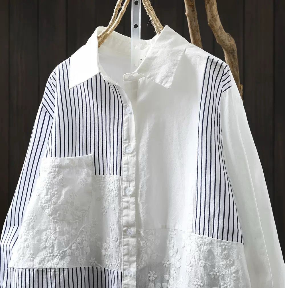 Pure Cotton Striped Patchwork Shirt for Women