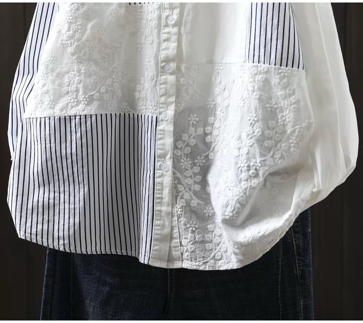 Pure Cotton Striped Patchwork Shirt for Women