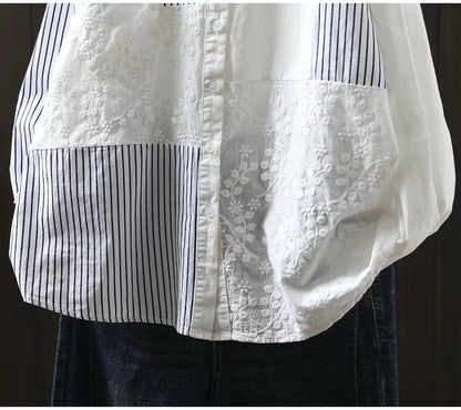 Pure Cotton Striped Patchwork Shirt for Women
