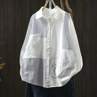 Pure Cotton Striped Patchwork Shirt for Women