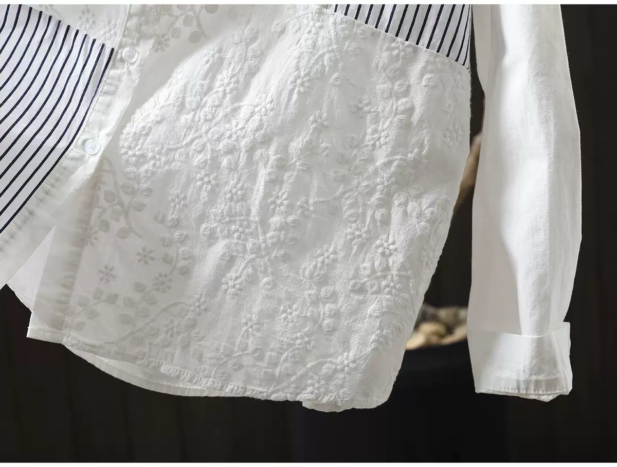 Pure Cotton Striped Patchwork Shirt for Women