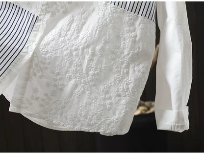 Pure Cotton Striped Patchwork Shirt for Women