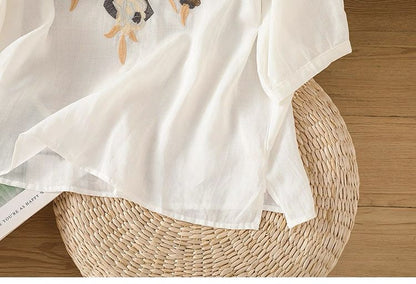 Women's Pure Cotton Floral Embroidered Top