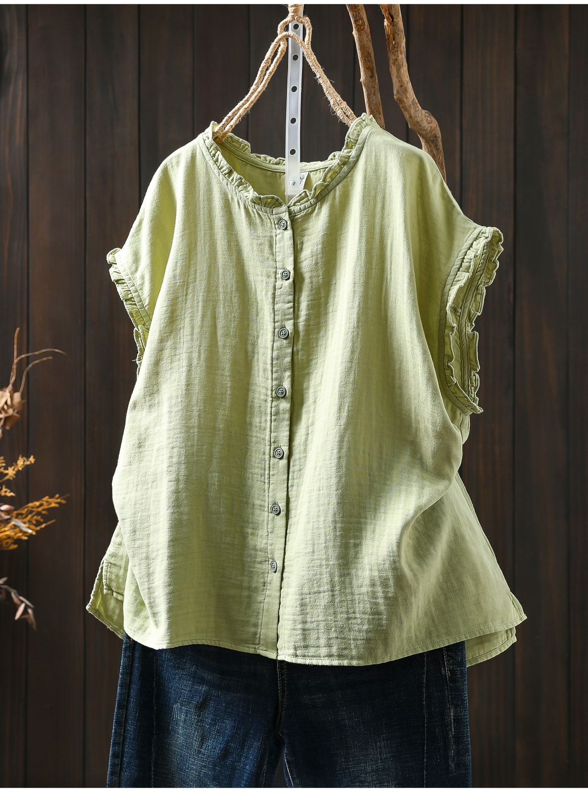 Pure Cotton Double Gauze Women Sleeveless Casual Wear Shirt