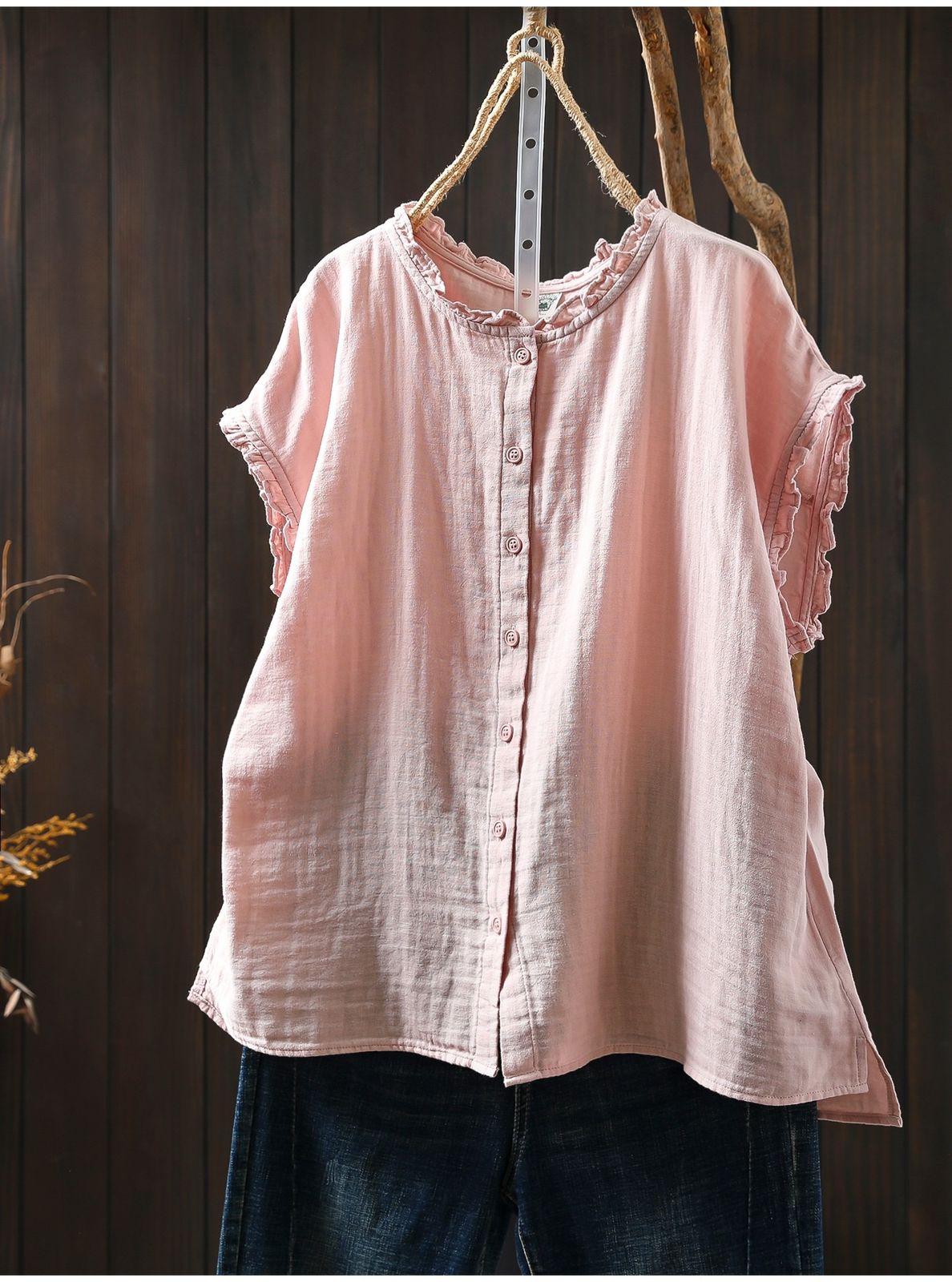 Pure Cotton Double Gauze Women Sleeveless Casual Wear Shirt