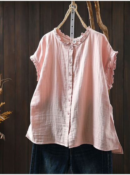 Pure Cotton Double Gauze Women Sleeveless Casual Wear Shirt
