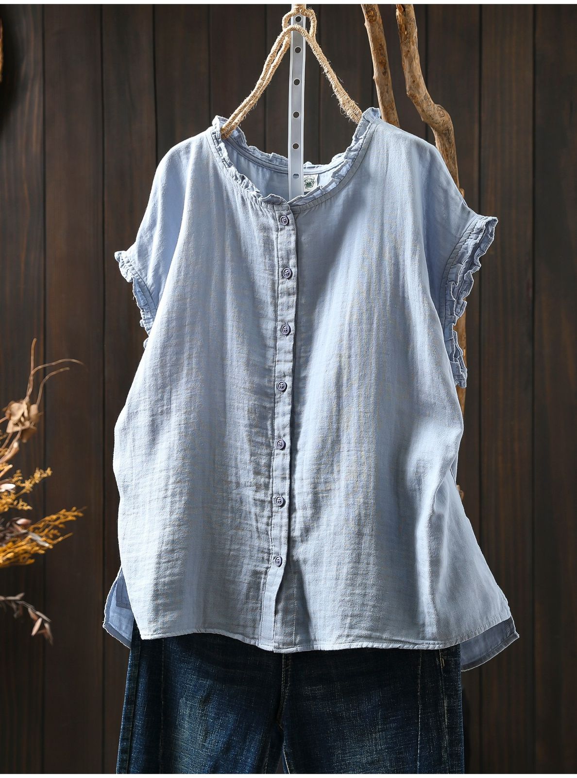 Pure Cotton Double Gauze Women Sleeveless Casual Wear Shirt