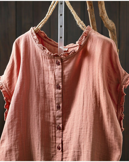 Pure Cotton Double Gauze Women Sleeveless Casual Wear Shirt