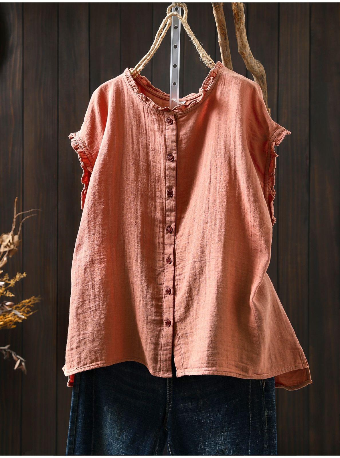 Pure Cotton Double Gauze Women Sleeveless Casual Wear Shirt