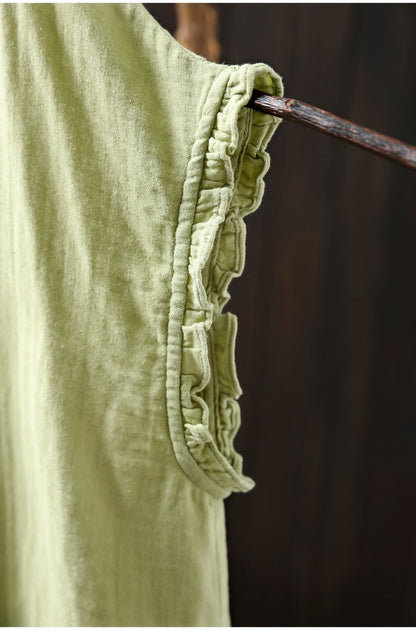 Pure Cotton Double Gauze Women Sleeveless Casual Wear Shirt