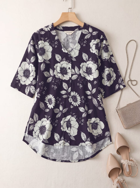 Pure Cotton Floral Printed Women's Casual Shirt