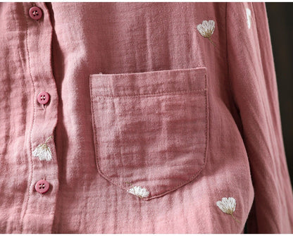 Pure Cotton Embroidered Oversized Shirt for Women