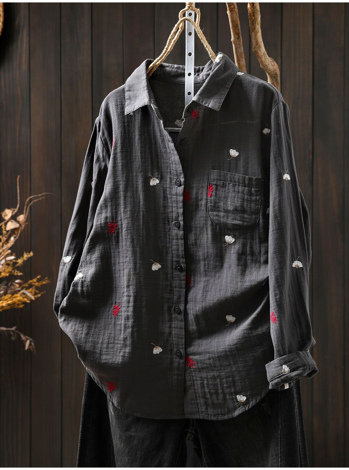 Pure Cotton Embroidered Oversized Shirt for Women