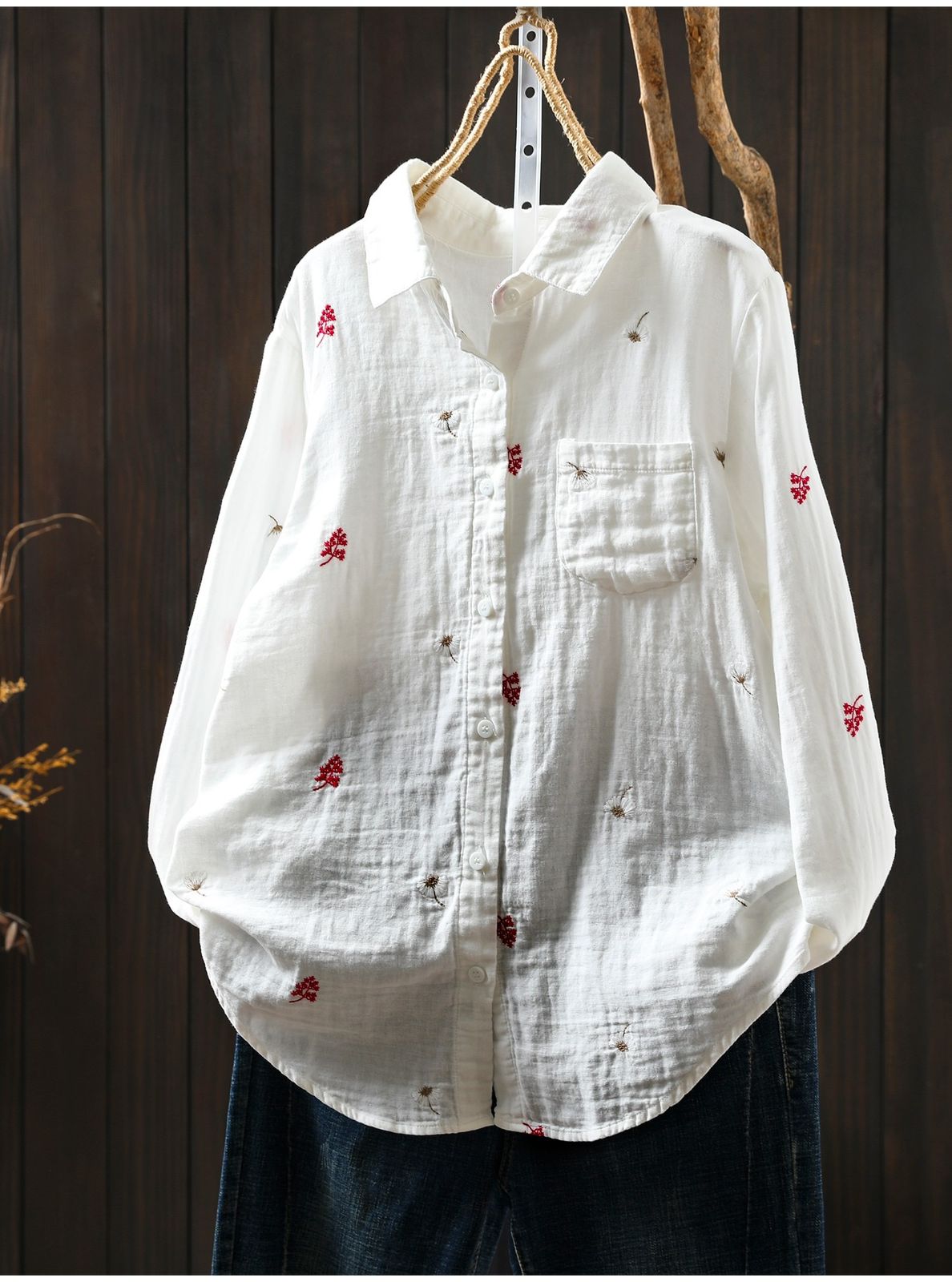 Pure Cotton Embroidered Oversized Shirt for Women