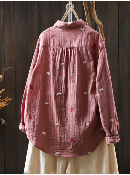 Pure Cotton Embroidered Oversized Shirt for Women