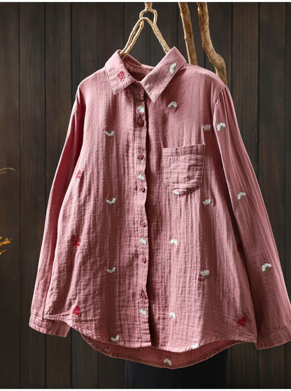 Pure Cotton Embroidered Oversized Shirt for Women