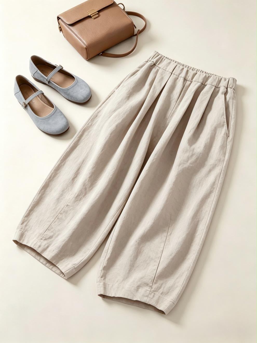 Pure Flex Cotton Casual Drawstring Wide-Leg Trousers For Women