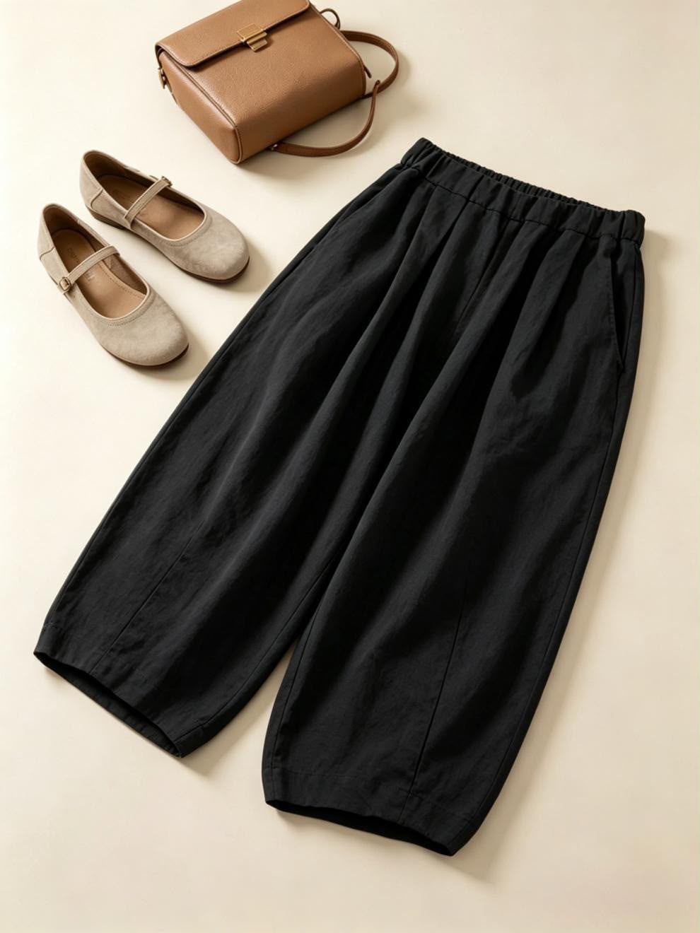 Pure Flex Cotton Casual Drawstring Wide-Leg Trousers For Women