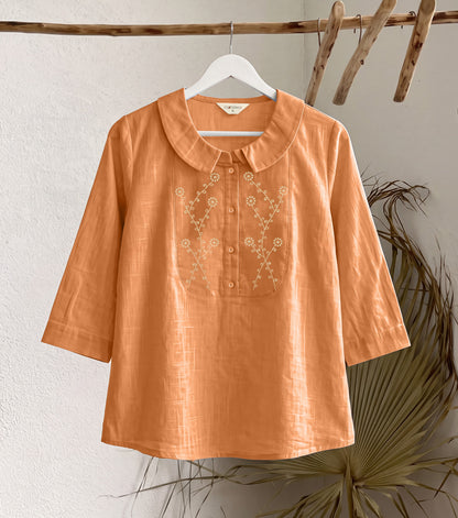Women’s Pure Cotton Embroidered Peter Pan Collar Tops