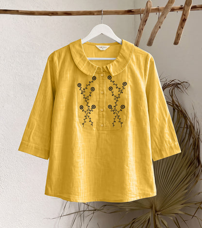 Women’s Pure Cotton Embroidered Peter Pan Collar Tops