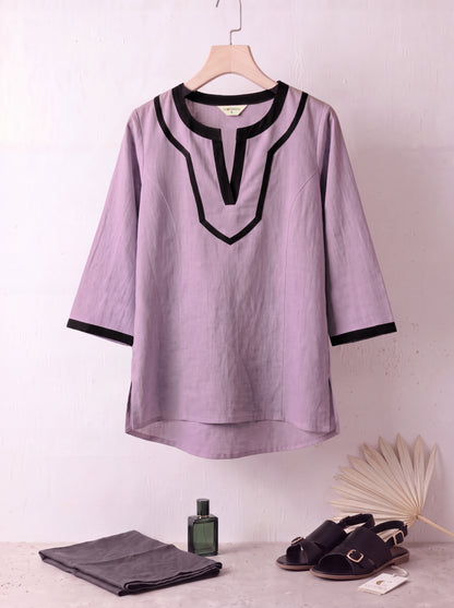 Pure Cotton V-Neck Tops With Contrast Black Detailing
