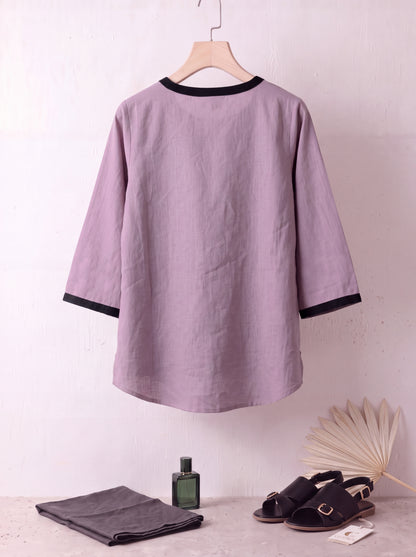 Pure Cotton V-Neck Tops With Contrast Black Detailing